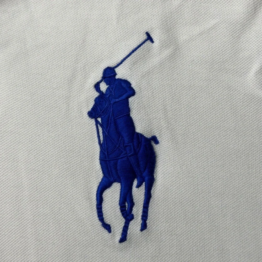 Polo Ralph Lauren Polo Shirt Mens XL White Big Pony Custom Fit Neon Trim 3 Patch